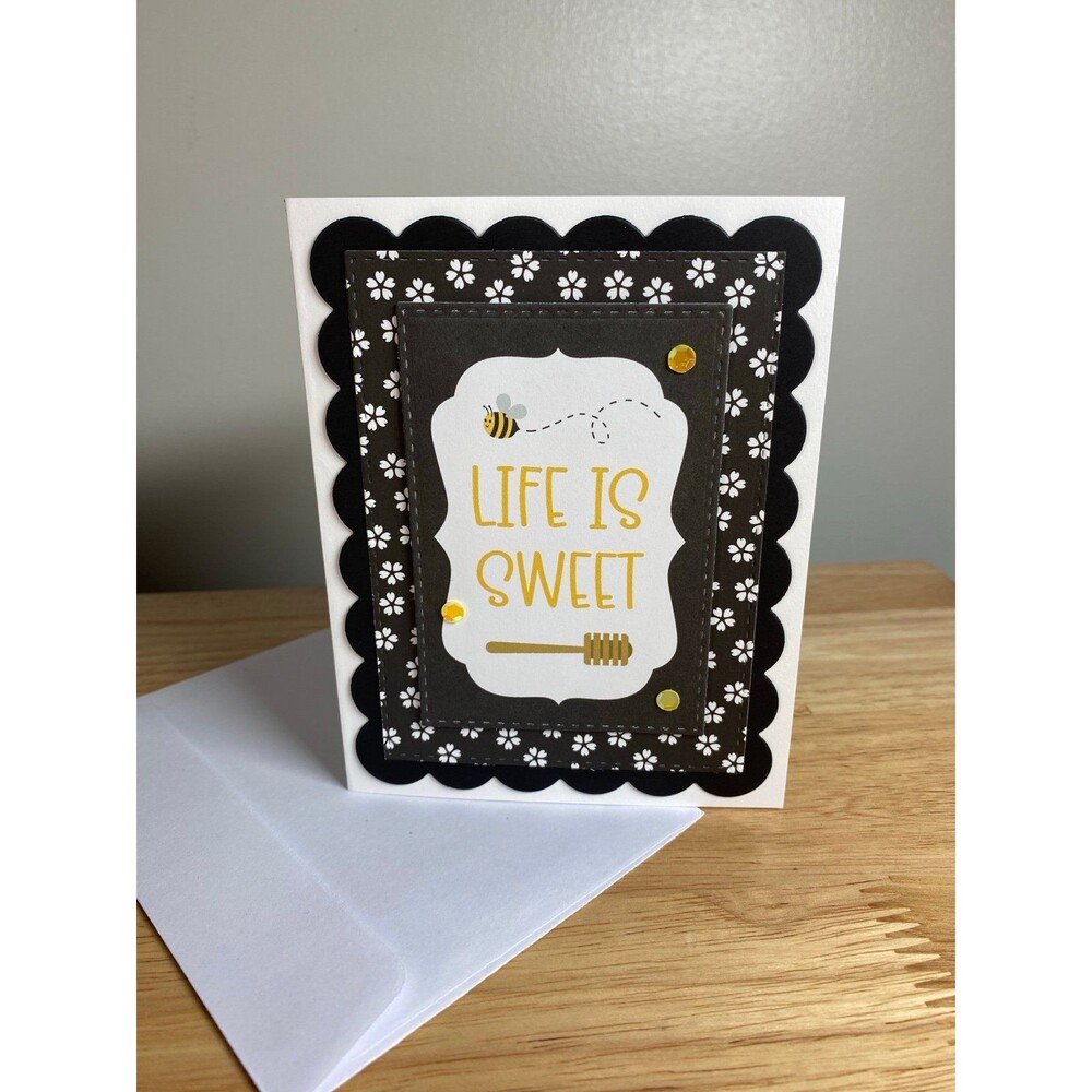 Bee & Flowers Greeting Card – Handmade A2 Card – All Occasion Blank Card